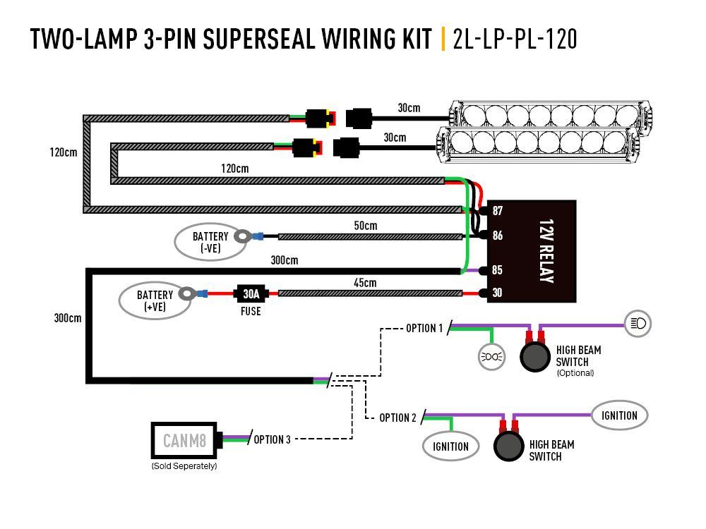 LAZER Two-Lamp Wiring Kit (3-Pin, Superseal, 12V)