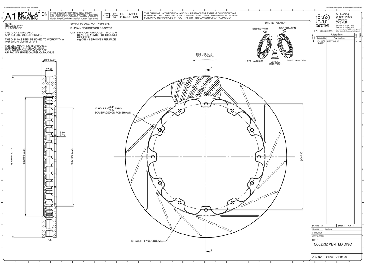 AP Racing Ventilated piduriketas 366x32mm (CP3718-1088/1089) technical drawing