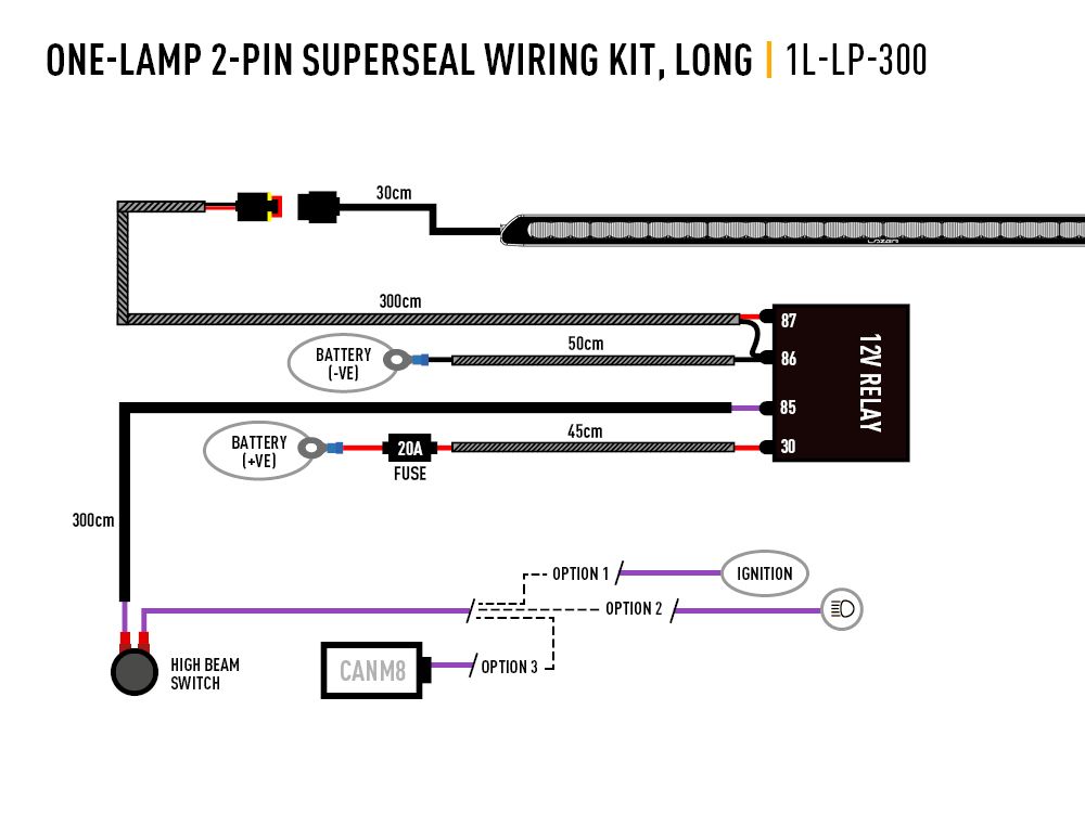 LAZER Single-Lamp Harness Kit - Long (2-Pin, Superseal, 12V)