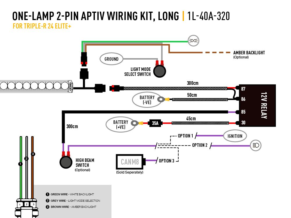 LAZER Single-Lamp Harness Kit - (2-Pin, Aptiv, 12V)