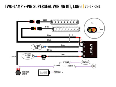 LAZER Two-Lamp Wiring Kit - Long (2-Pin, Superseal, 12V)