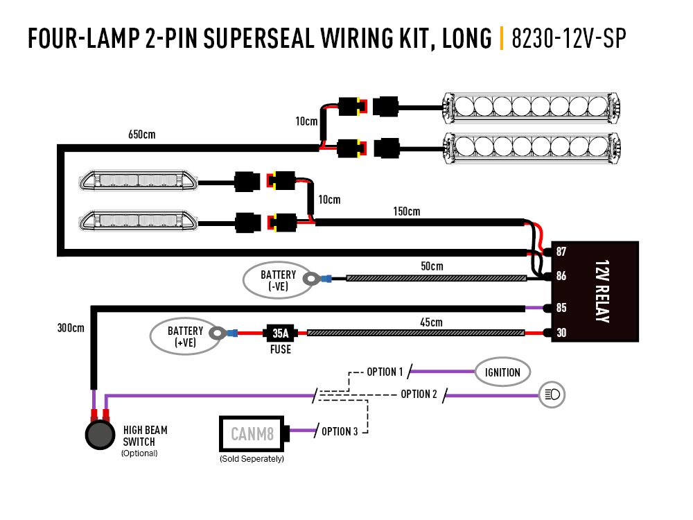 LAZER Four-Lamp Wiring Kit With Splice (2-Pin, Superseal, 12V)