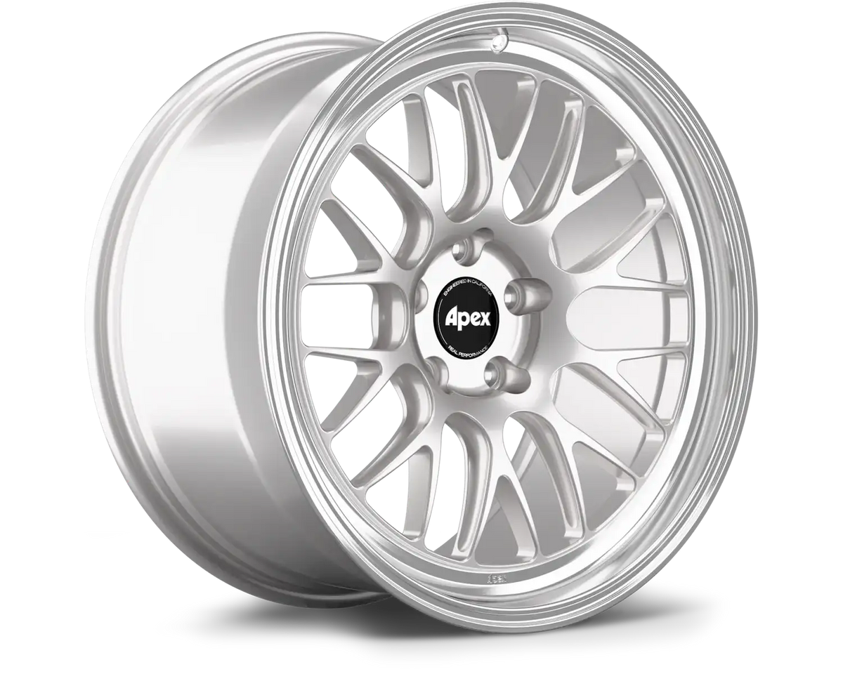 APEX ML-10RT Race Silver with machined lip; wheel diameter and face profile vary by specification