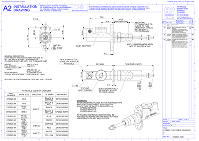AP Racing CP2623 Master Cylinder technical drawing