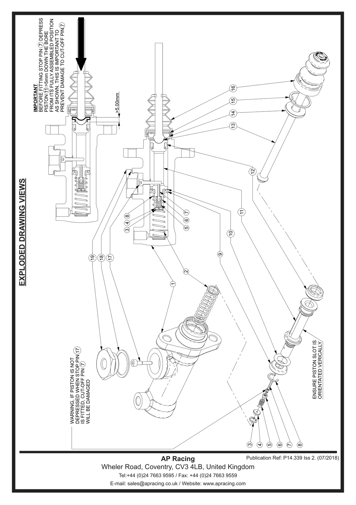 AP Racing CP9093 Centre Valve Master Cylinder technical drawing
