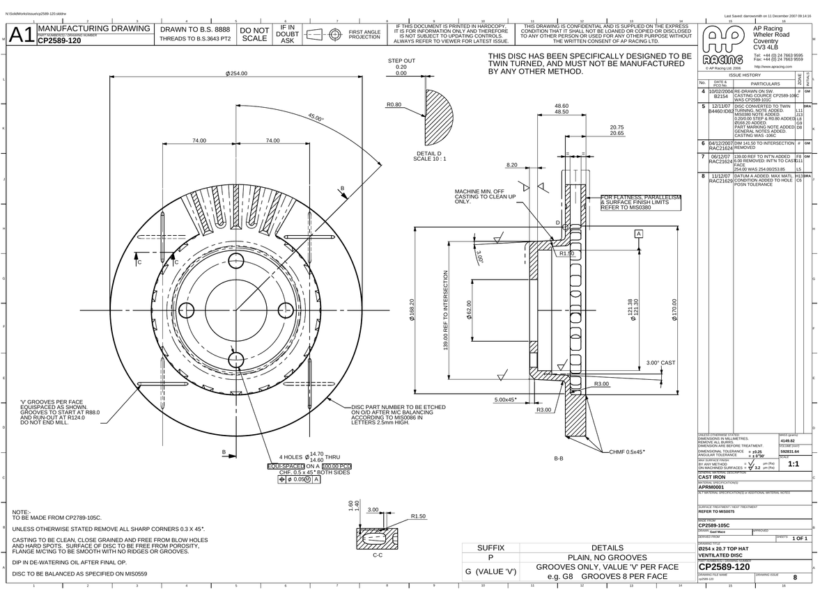 AP Racing Ventilated Brake Disc 254x20.7mm (CP2589-120) technical drawing