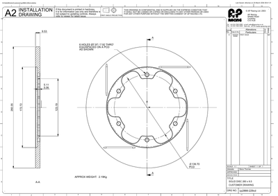 AP Racing Solid Brake Disc 260x9.5mm (CP2866-229) technical drawing