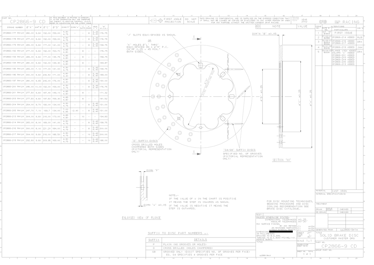AP Racing Solid Brake Disc 254x9.7mm (CP2866-204) technical drawing
