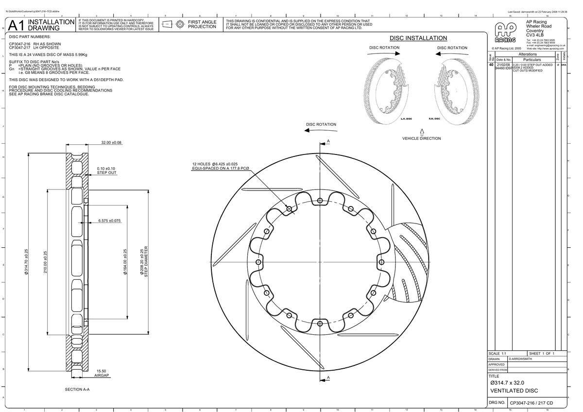 AP Racing Ventilated Brake Disc 315x32mm (CP3047-216/7) technical drawing