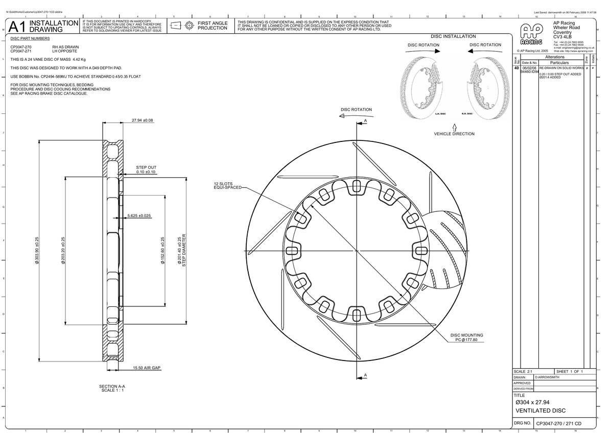 AP Racing Ventilated Brake Disc 304x28mm (CP3047-270/271) technical drawing