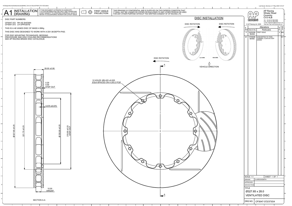 AP Racing Ventilated Brake Disc 328x28mm (CP3047-372/373) technical drawing