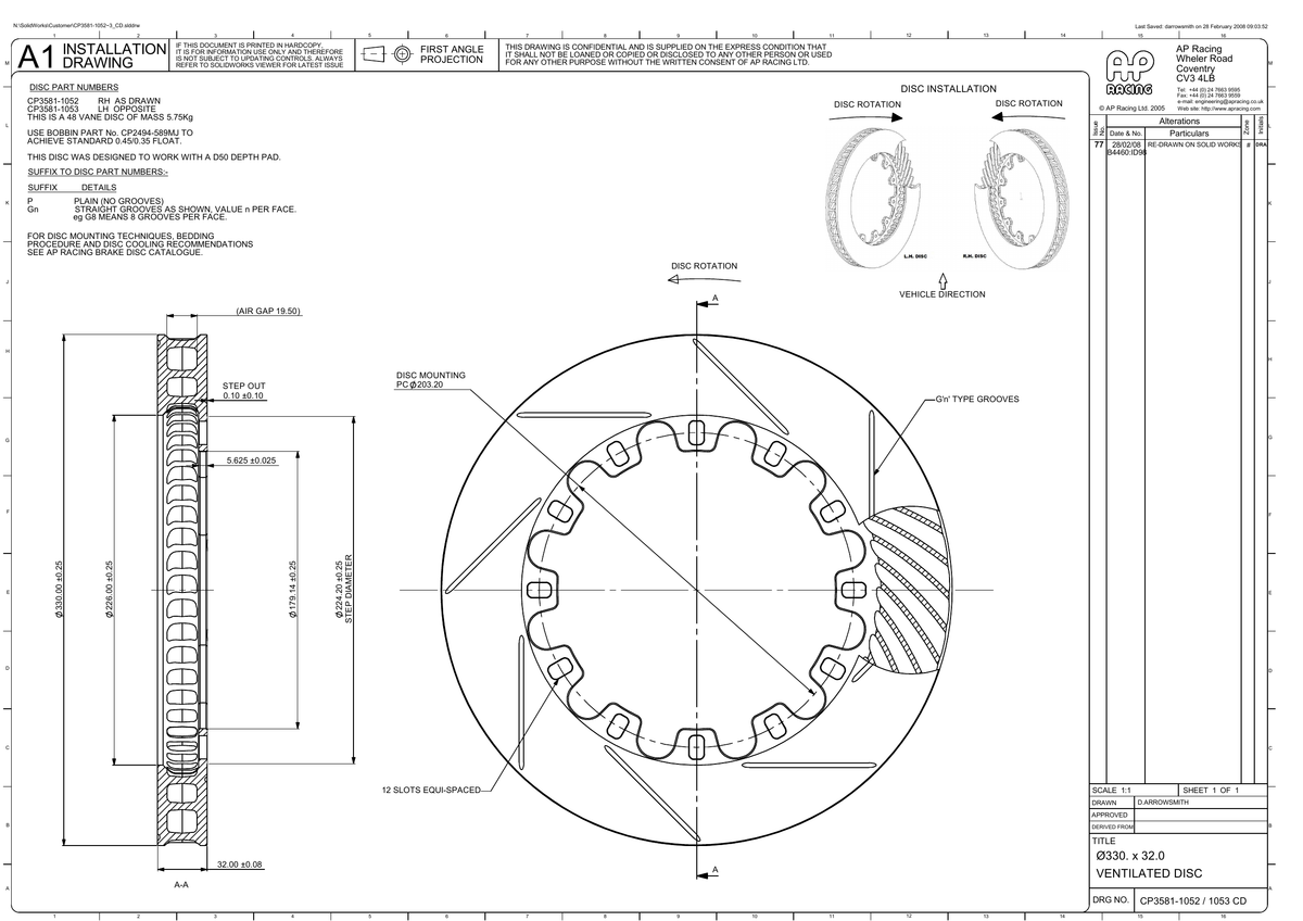 AP Racing Ventilated Brake Disc 325x32mm (CP3581-1052/3) technical drawing