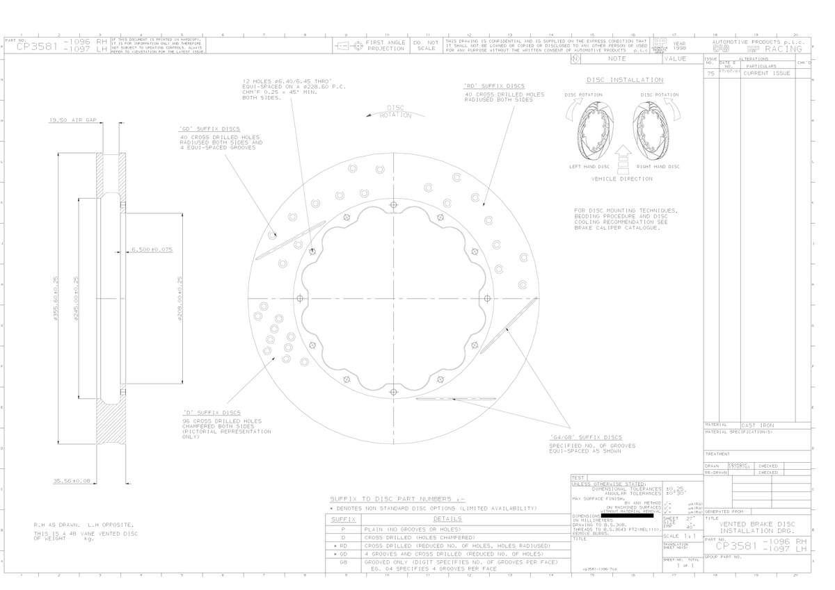 AP Racing Ventilated Brake Disc 356x36mm (CP3581-1096/1097) technical drawing