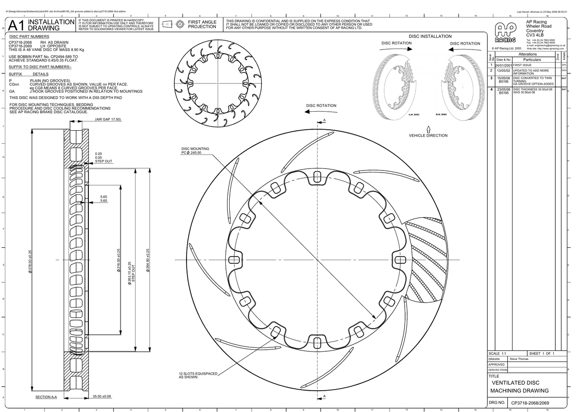 AP Racing Ventilated Brake Disc 378x36mm (CP3718-2068/2069) technical drawing