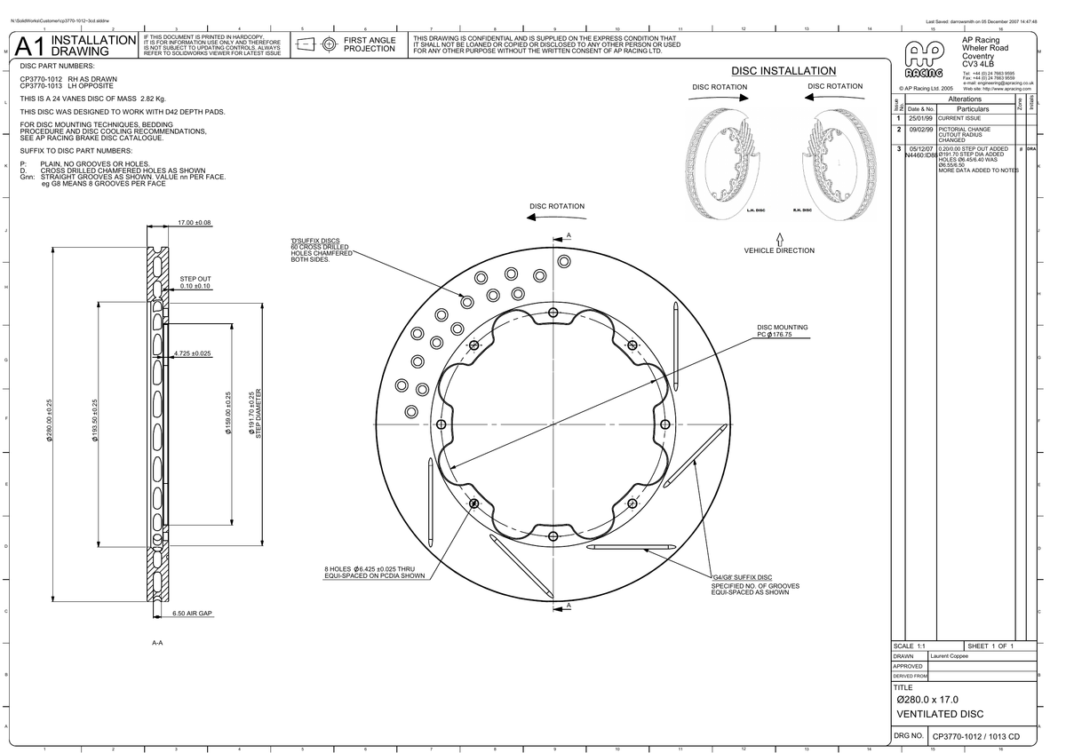 AP Racing Ventilated Brake Disc 280x17mm (CP3770-1012/1013) technical drawing