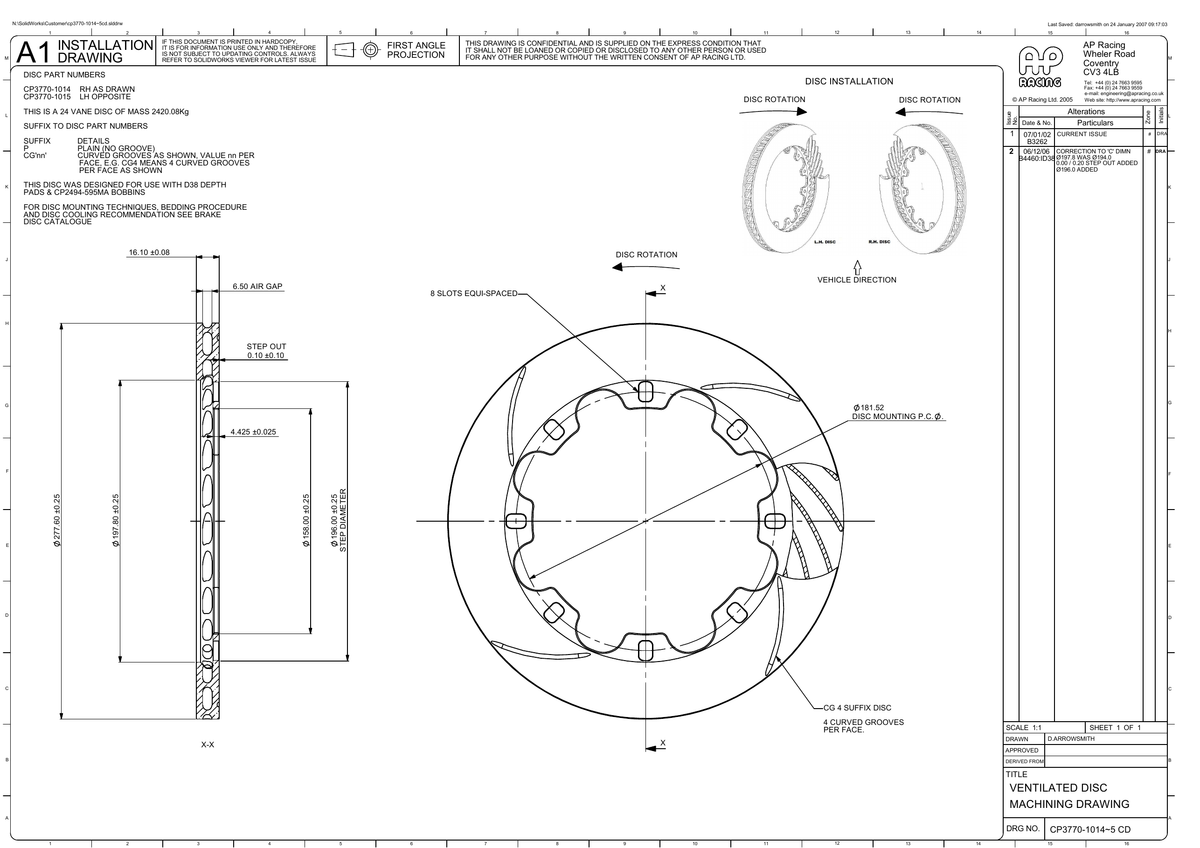 AP Racing Ventilated Brake Disc 278x16mm (CP3770-1014/1015) technical drawing