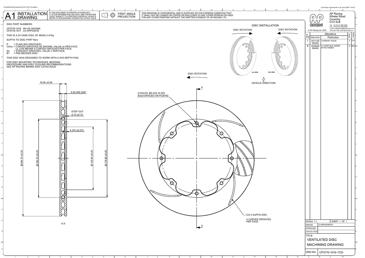 AP Racing Ventilated Brake Disc 267x16mm (CP3770-1016/1017) technical drawing