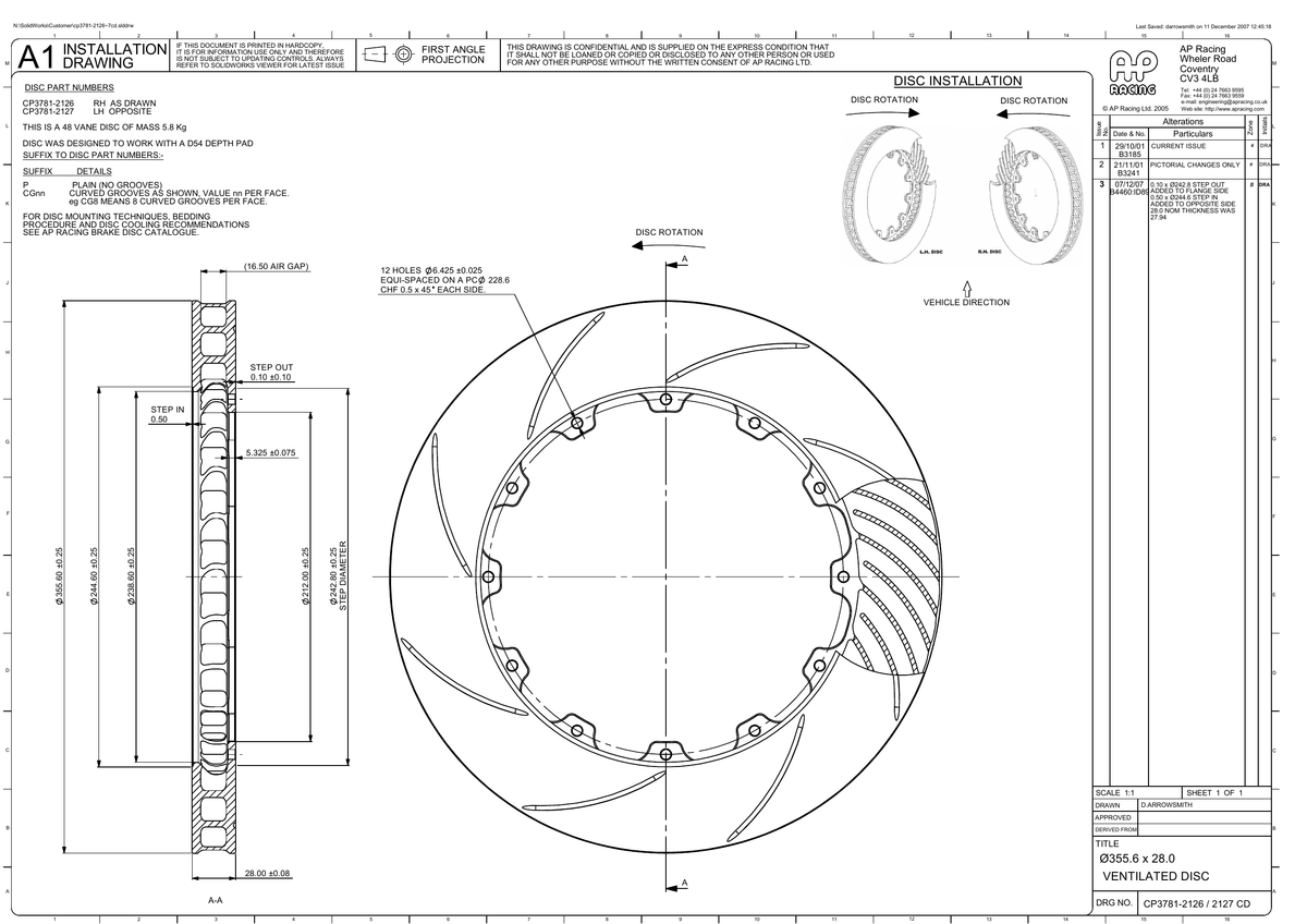 AP Racing Ventilated Brake Disc 356x28mm (CP3781-2126) technical drawing
