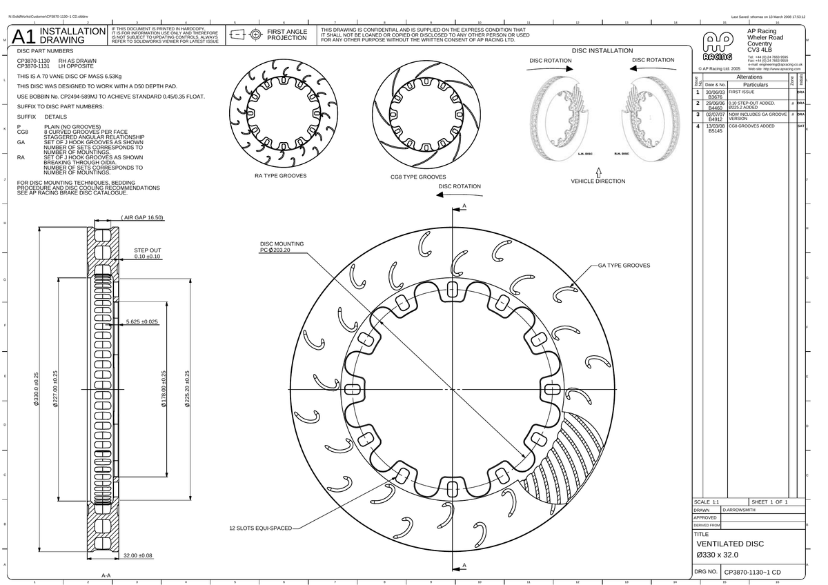 AP Racing Ventilated Brake Disc 325x32mm (CP3870-1130/1) technical drawing