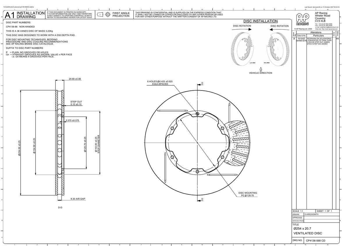 AP Racing Ventilated Brake Disc 254x21mm (CP4136-568) technical drawing