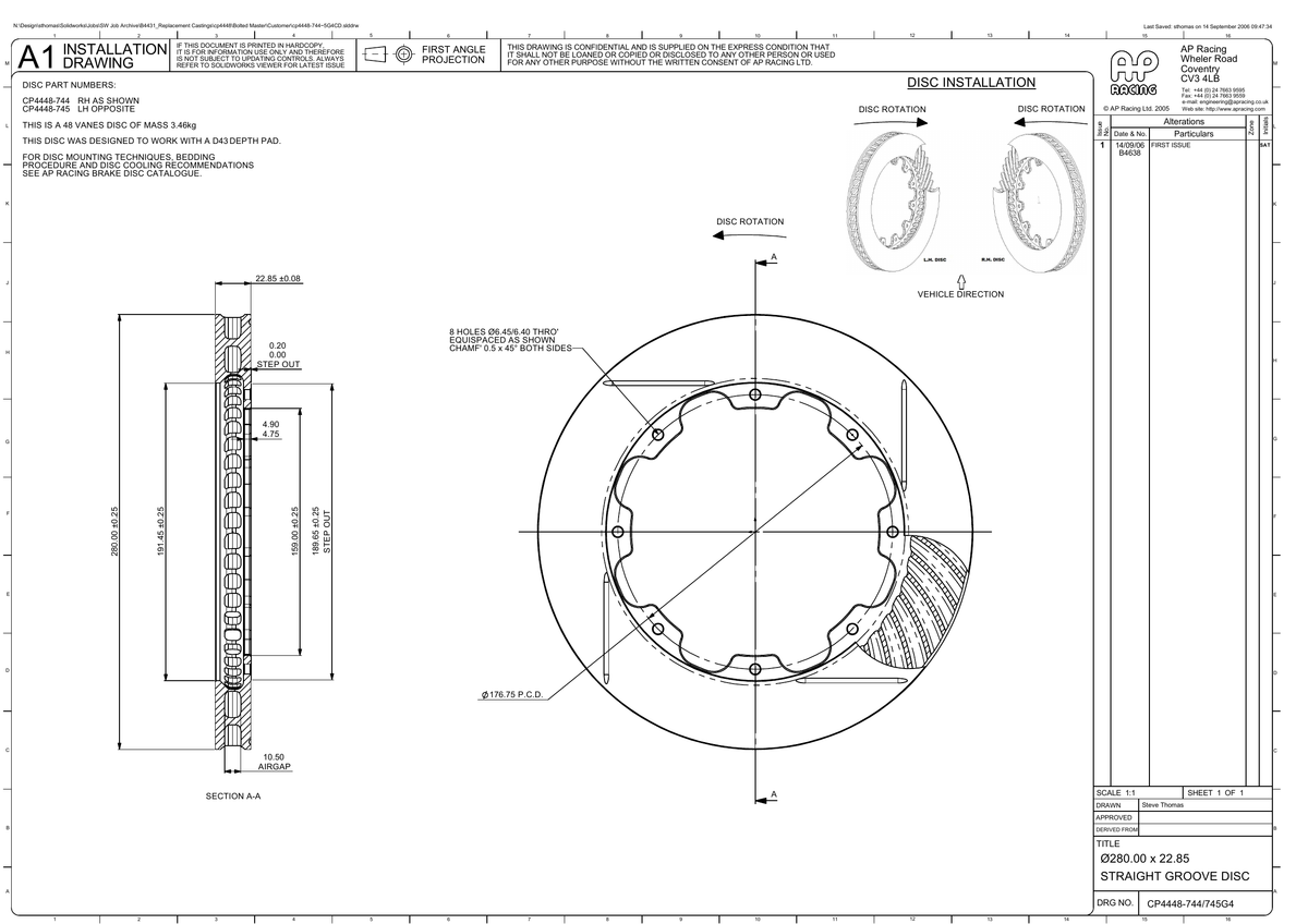 AP Racing Ventilated Brake Disc 280x23mm (CP4448-744/745) technical drawing