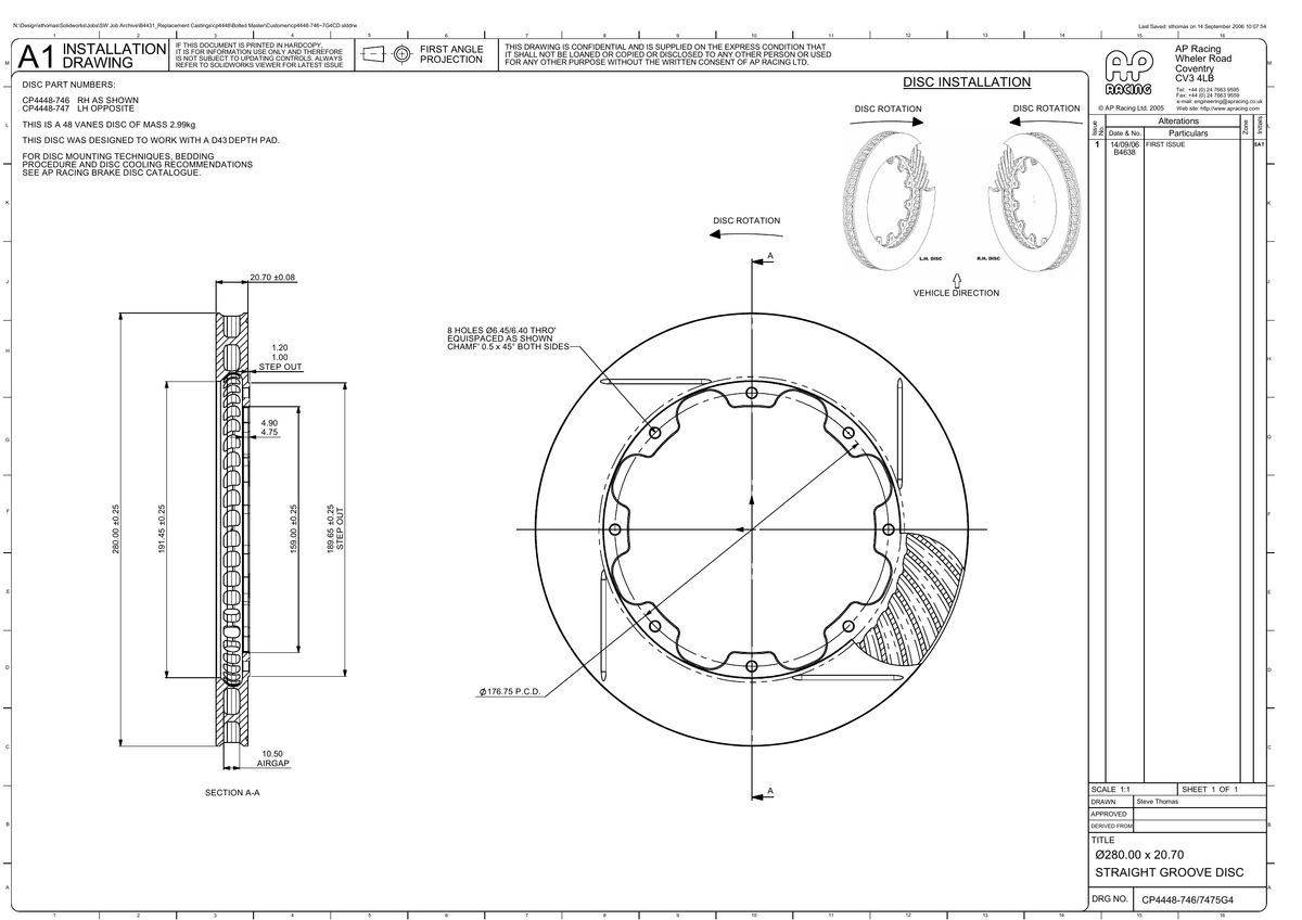 AP Racing Ventilated Brake Disc 280x21mm (CP4448-746/747) technical drawing