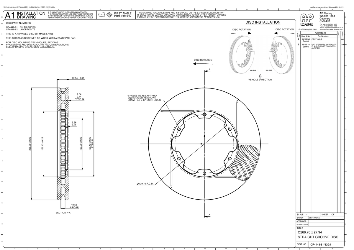 AP Racing Ventilated Brake Disc 267x28mm (CP4448-81/82) technical drawing