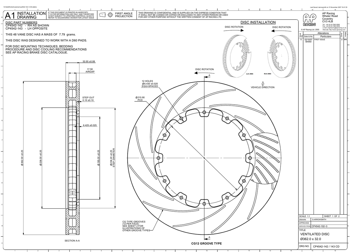 AP Racing Ventilated Brake Disc 362x32mm (CP4542-142/143) technical drawing