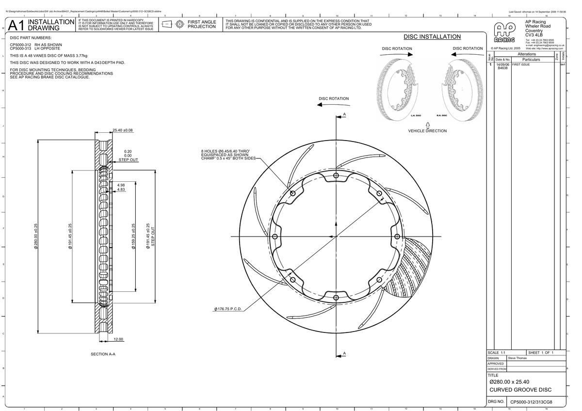 AP Racing Ventilated Brake Disc 280x25.4mm (CP5000-312/313) technical drawing