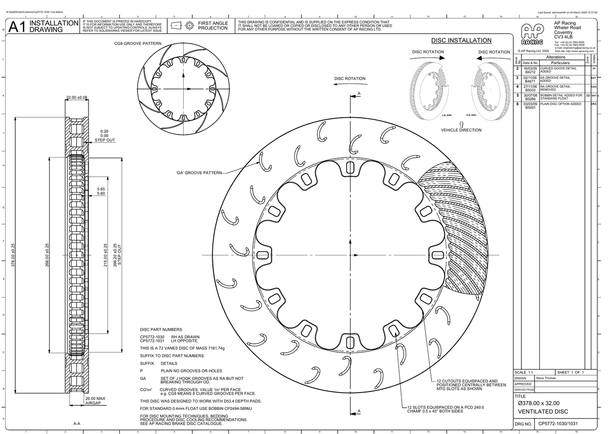 AP Racing Ventilated Brake Disc 378x32mm (CP5772-1030/1031) technical drawing