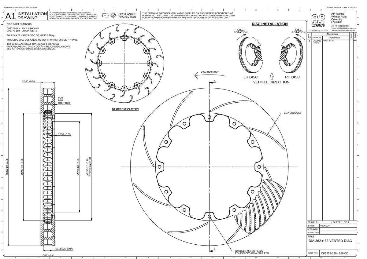 AP Racing Ventilated Brake Disc 362x32mm (CP5772-168/169) technical drawing