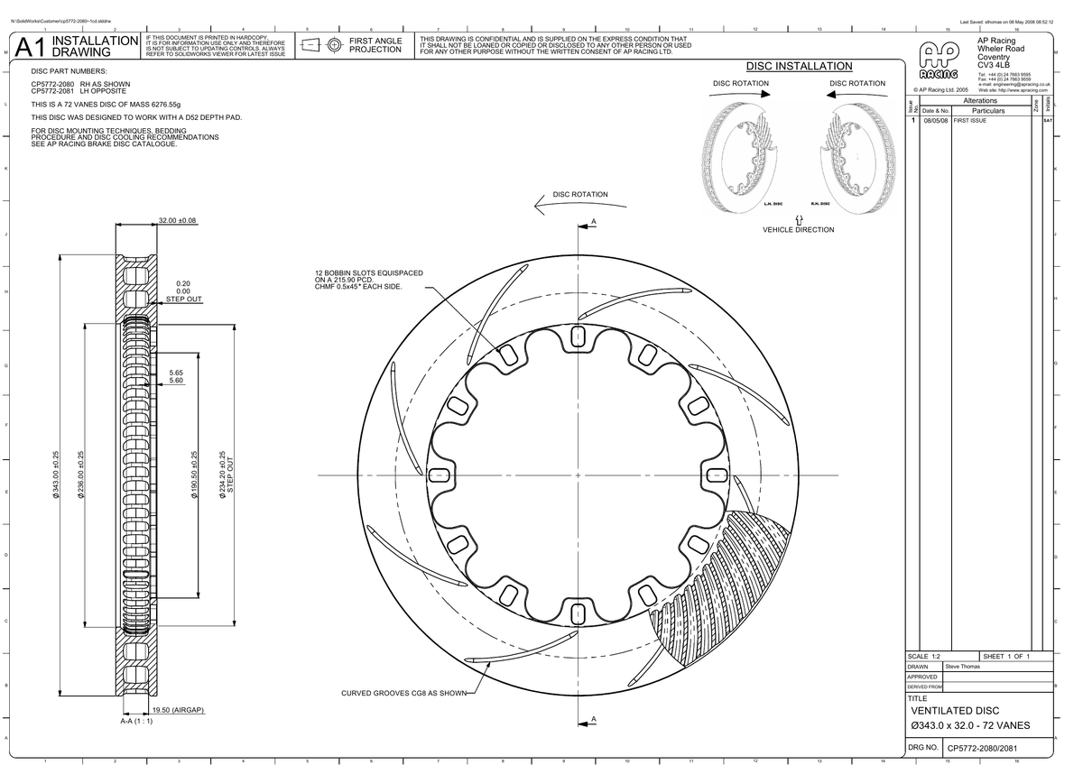 AP Racing Ventilated Brake Disc 343x32mm (CP5772-2080/2081) technical drawing