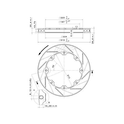 Brembo Racing 313x25.4mm Brake Disc technical drawing