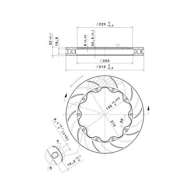 Brembo Racing 313x32mm Brake Disc technical drawing