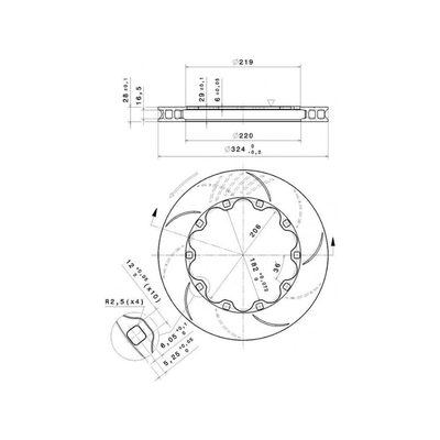 Brembo Racing 324x28mm Brake Disc technical drawing