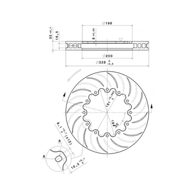 Brembo Racing 328x35mm Brake Disc technical drawing