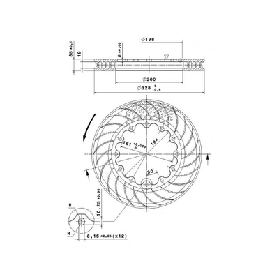 Brembo Racing 328x35mm Brake Disc technical drawing