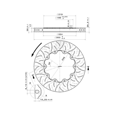 Brembo Racing 350x28mm Brake Disc technical drawing