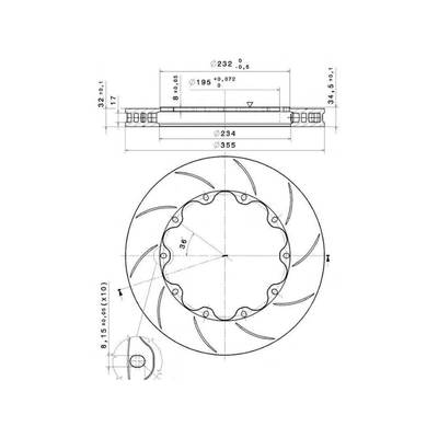 Brembo Racing 355x32mm Brake Disc technical drawing