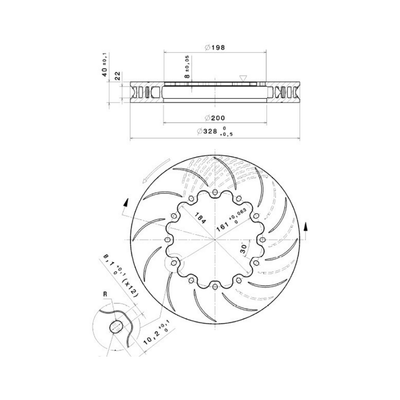 Brembo Racing 328x40mm Brake Disc technical drawing