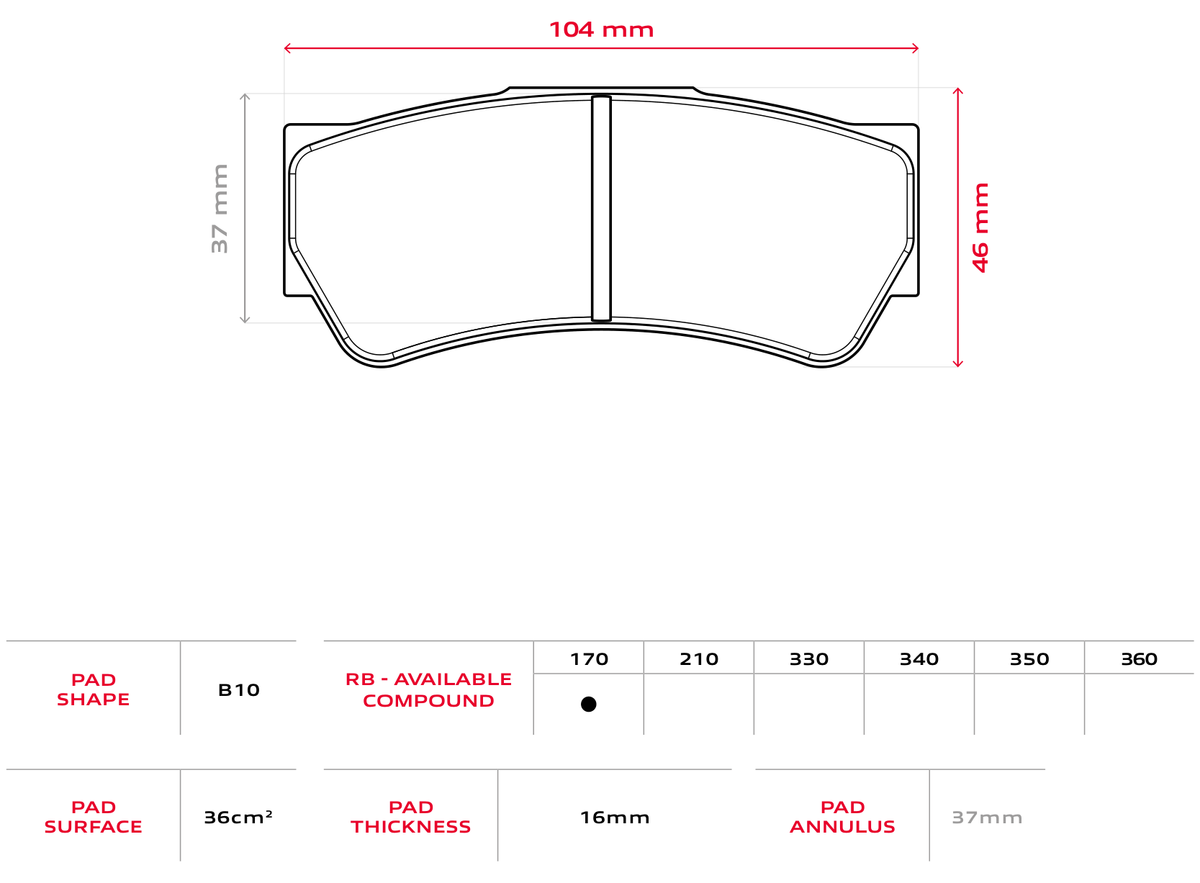 Brembo Racing B10 16mm Brake Pads