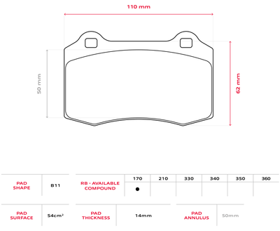 Brembo Racing B11 14mm Brake Pads