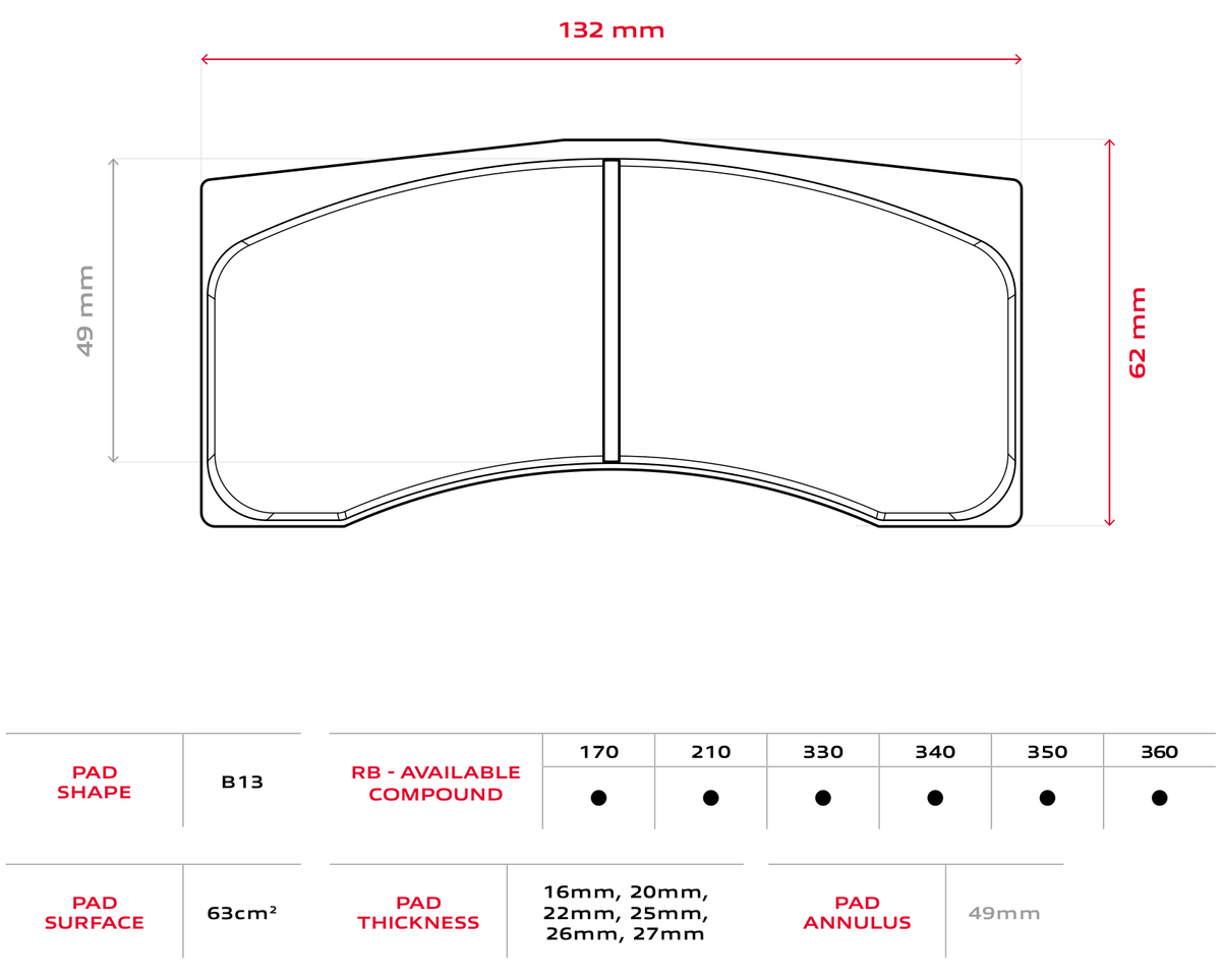 Brembo Racing B13 pad shape drawing