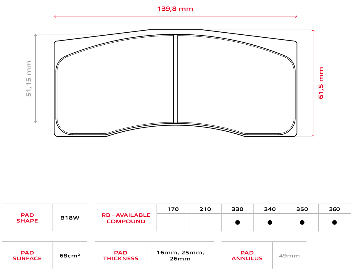Brembo Racing B18W 26mm Brake Pads