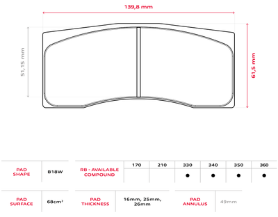 Brembo Racing B18W 26mm Brake Pads