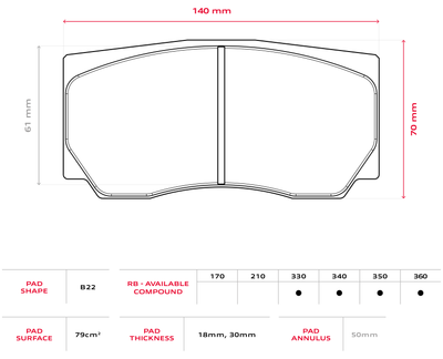 Brembo Racing B22 30mm Brake Pads