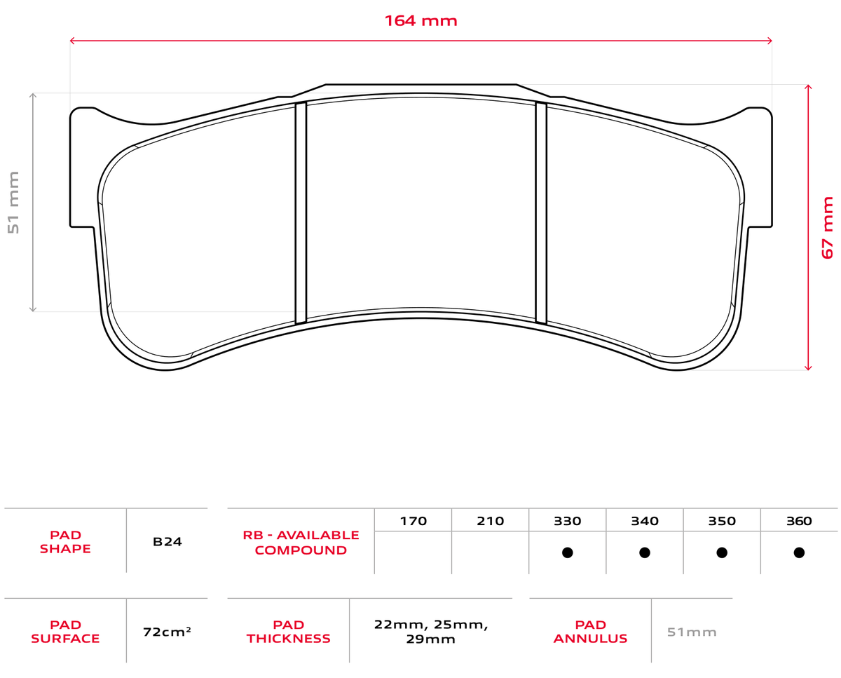 Brembo Racing B24 pad shape drawing