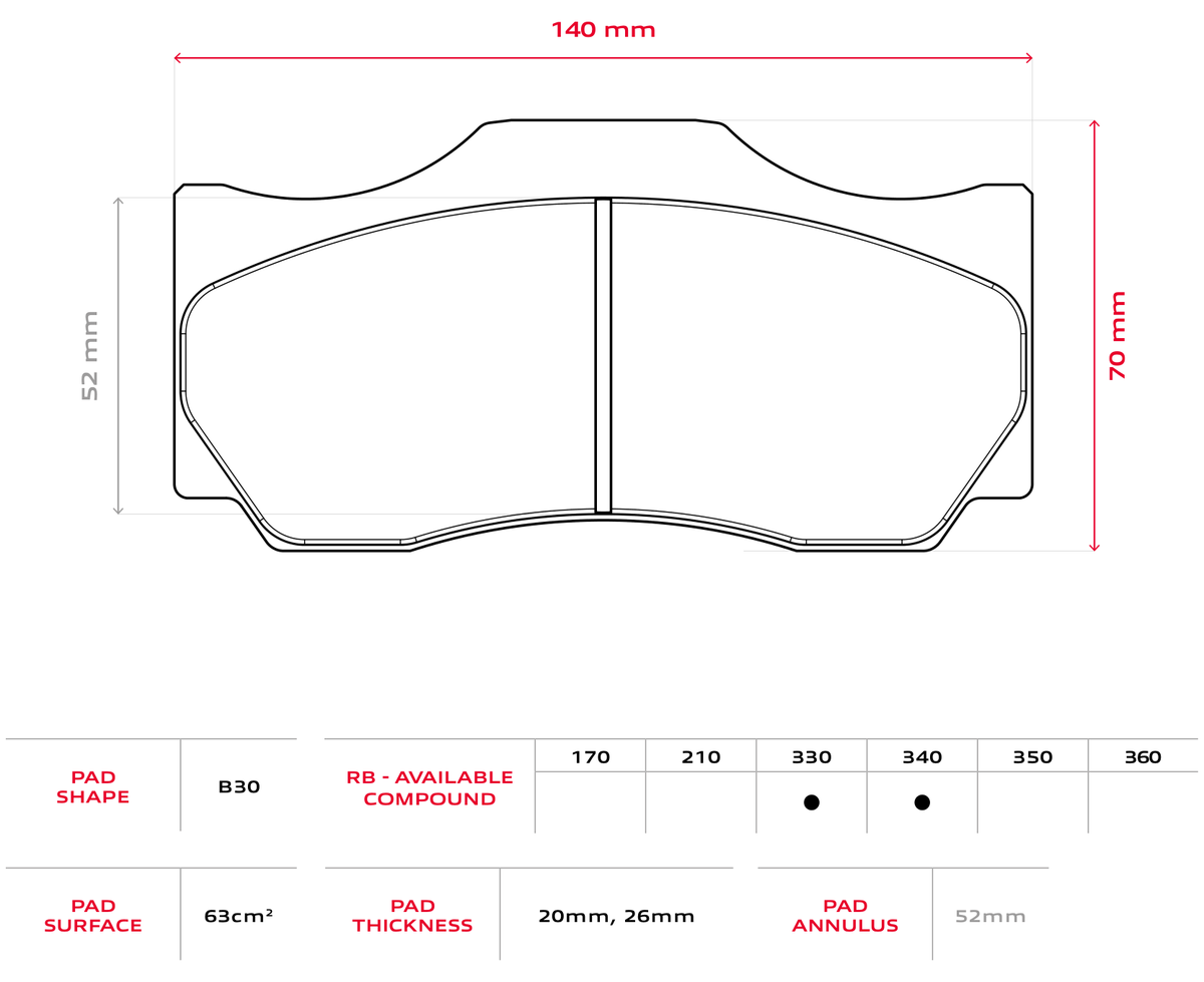 Brembo Racing B30 26mm Brake Pads