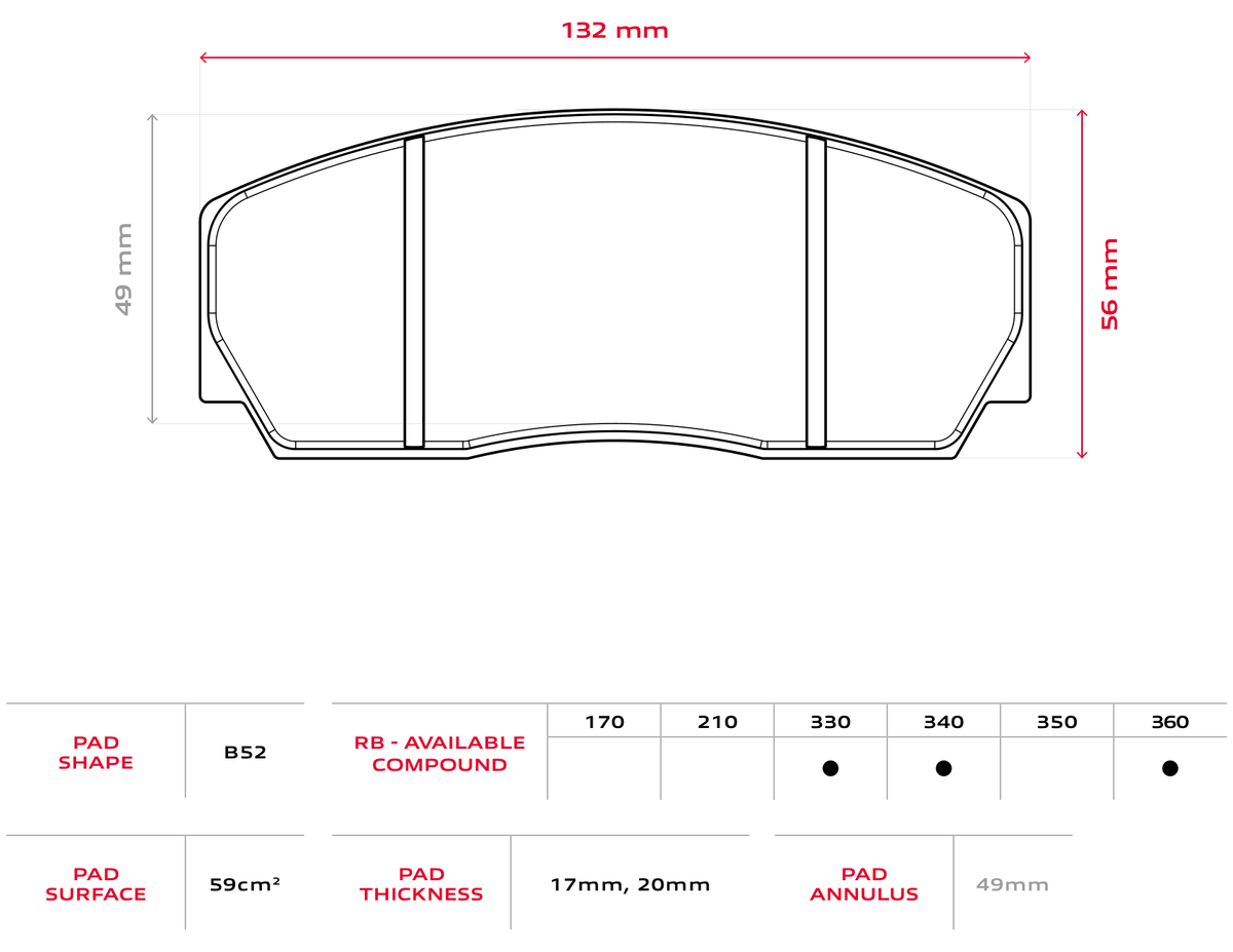 Brembo Racing B52 pad shape drawing
