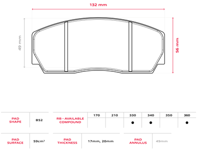 Brembo Racing B52 pad shape drawing